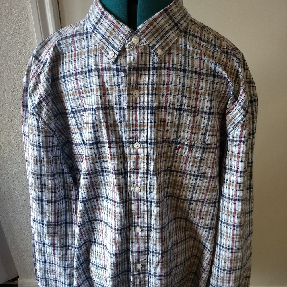 Nautica Mens Button-Down Multi-Color Check